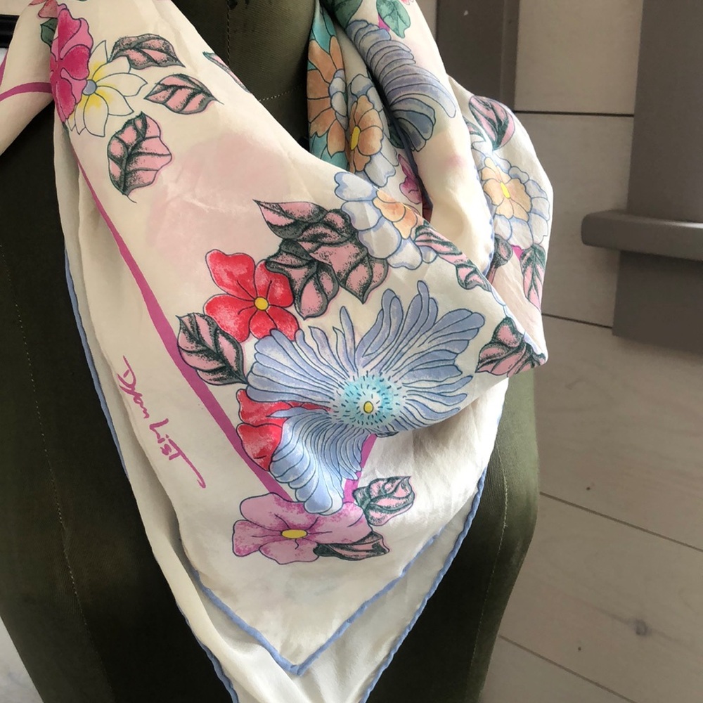 Dior White Floral Silk Scarf